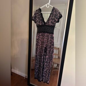 Leopard Print Jumpsuit with Black Lace